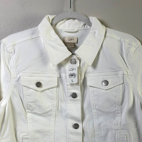 Ann Taylor Loft Jean Jacket Womens L White Denim Button Up Stretch NWT - Picture 2 of 11